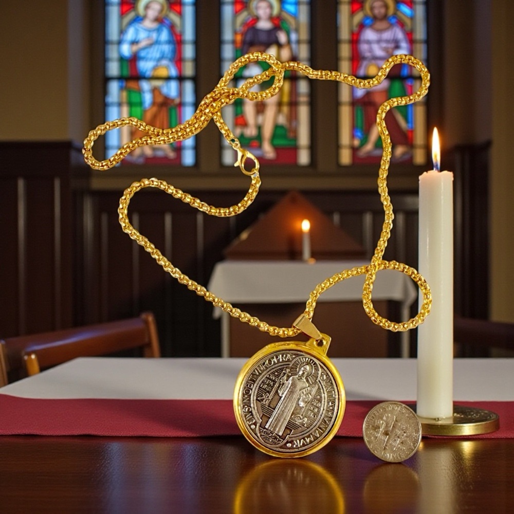 Gold Saint Benedict Medal Necklace